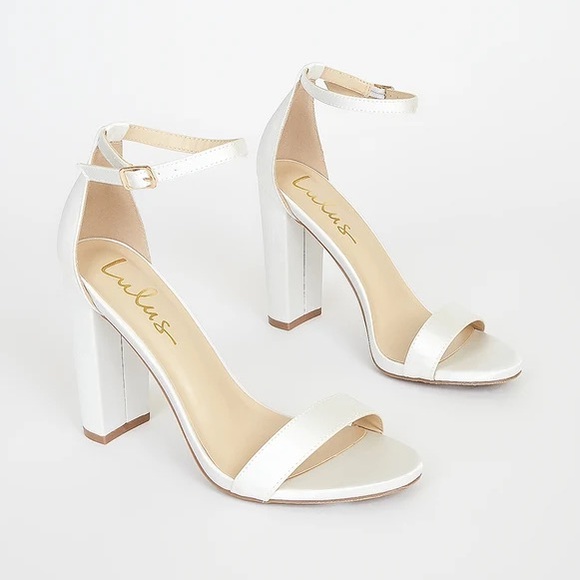 Lulu’s - Taylor Ivory Satin Ankle Strap Heels - Picture 1 of 3